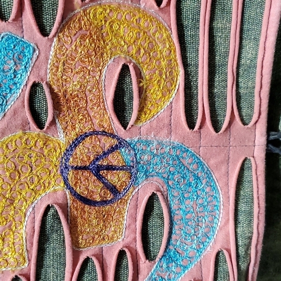 ARTISAN HIPPIE BOHO PEACE SIGN BAG CLOTH HANDMADE FESTIVAL COLORFUL ART - Picture 6 of 14